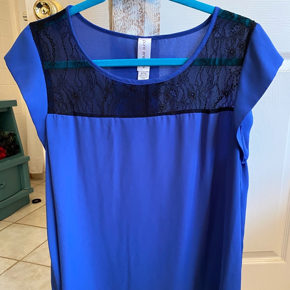 Blue blouse with lacy detail
